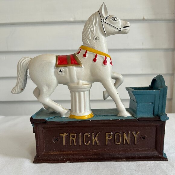 Vintage Trick Pony Mechanical Coin Bank Cast Iron Collectible - Picture 1 of 8